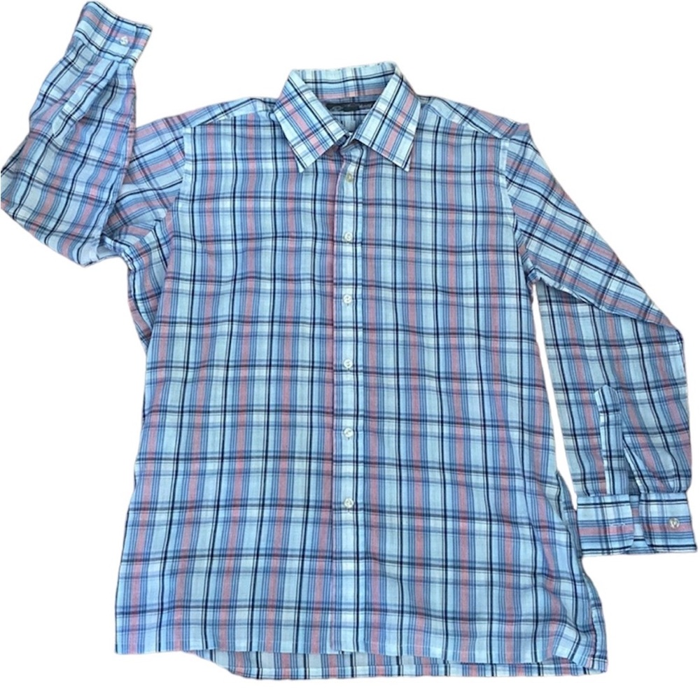 Vintage Egon Von Furstenberg Fitted Plaid Button Down Shirt Mens Size Large